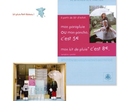 Conception graphique d’une affiche et d’un kakémono vitrine pour une promotion de la marque Petit Bateau.