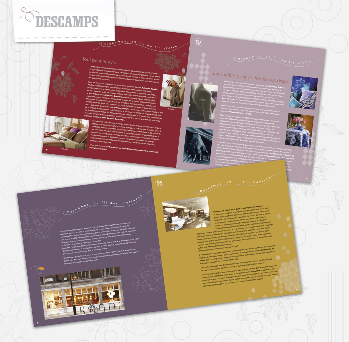 Conception graphique d’une brochure corporate pour célébrer les 150 ans de la marque Descamps.