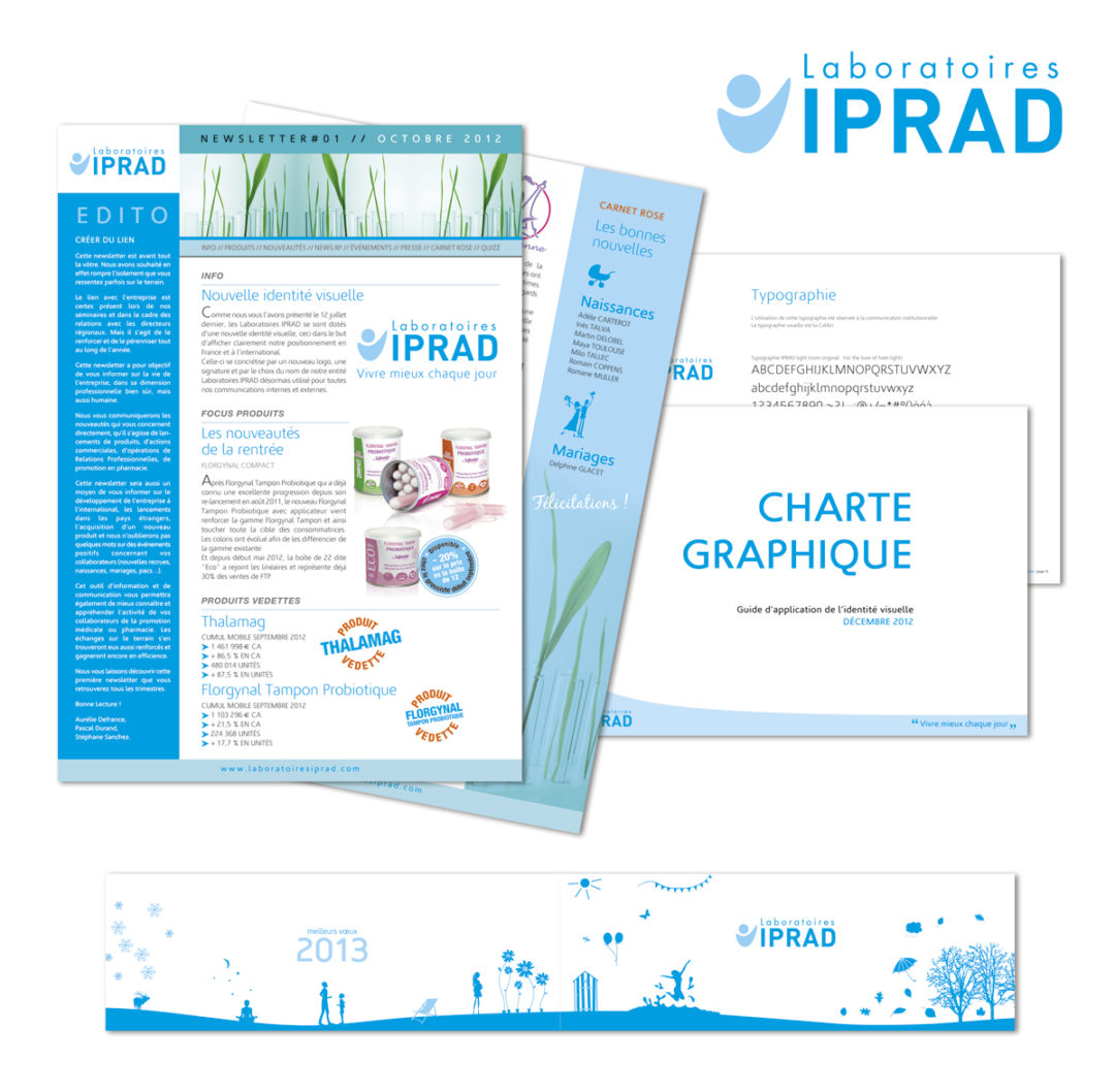 Conception graphique d’une charte graphique, de Newsletters et d’une carte de vœux pour les Laboratoires IPRAD.