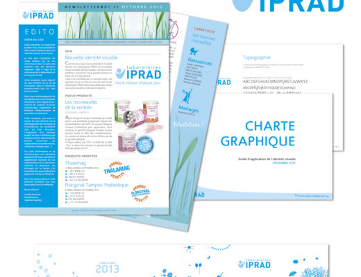 Conception graphique d’une charte graphique, de Newsletters et d’une carte de vœux pour les Laboratoires IPRAD.