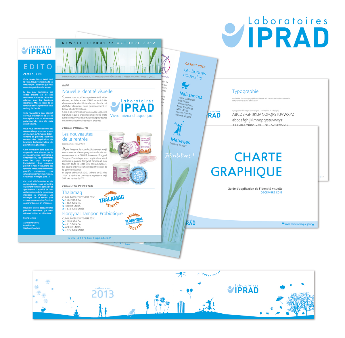Conception graphique d’une charte graphique, de Newsletters et d’une carte de vœux pour les Laboratoires IPRAD.