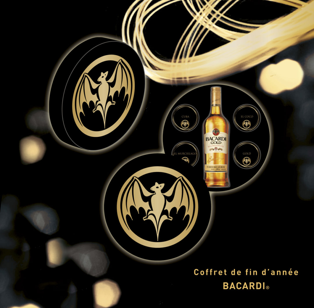 Conception graphique d’un coffret avec dessous de verre pour la marque Bacardi.