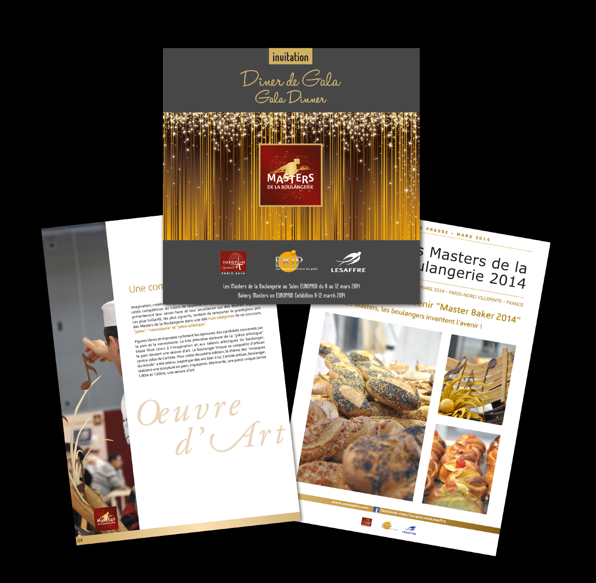 Conception graphique d’un dossier de presse et d’une invitation à un dîner de Gala pour les Masters de la Boulangerie organisés par Europain.