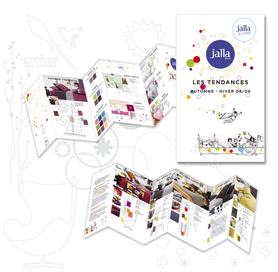 Conception graphique d’un dossier de presse pour présenter les tendances de la collection de la marque Jalla.
