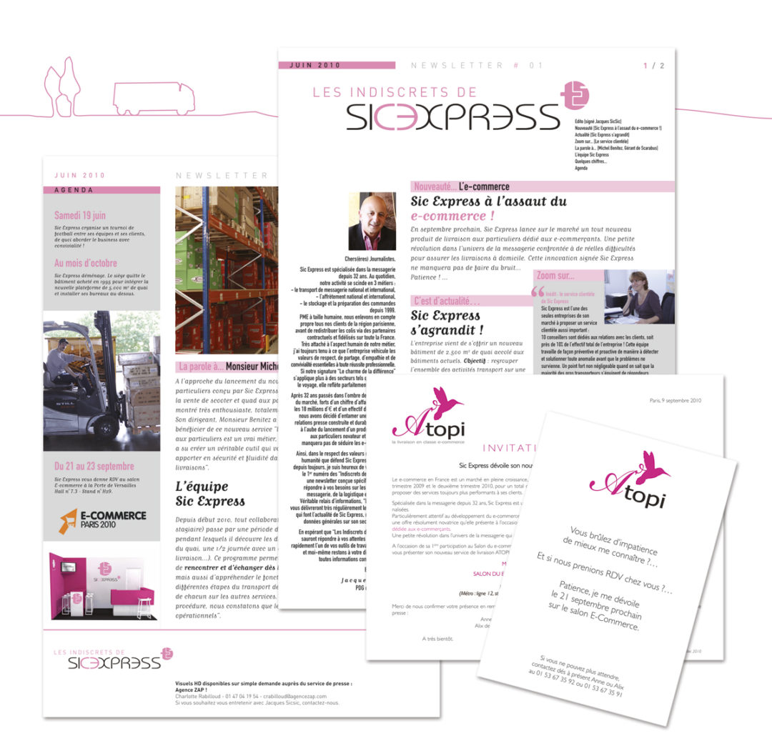 Conception graphique de newsletters et d’une invitation pour la société de transport Sic Express.