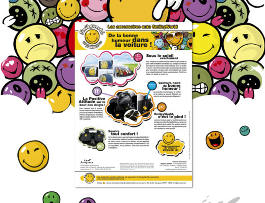 Conception graphique d’une newsletter pour les accessoires auto SmileyWorld distribués par la société Impex.