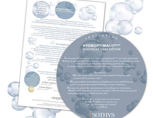 Conception graphique d’un communiqué de presse et d’une invitation pour le lancement de la ligne Hydroptimale de la marque Sothys.