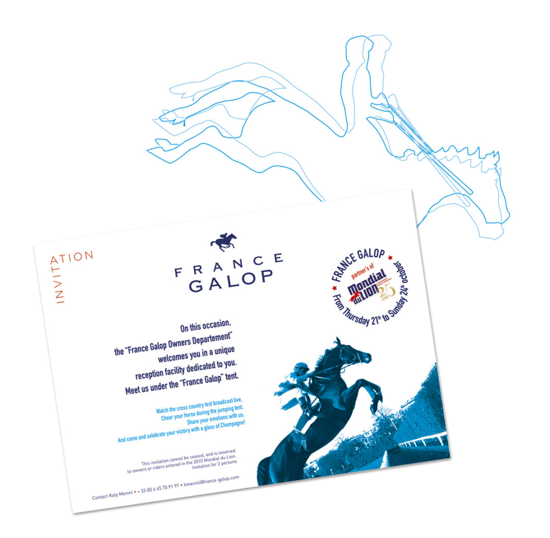 Conception graphique d’une invitation pour le Mondial du Lion pour la marque France Galop.