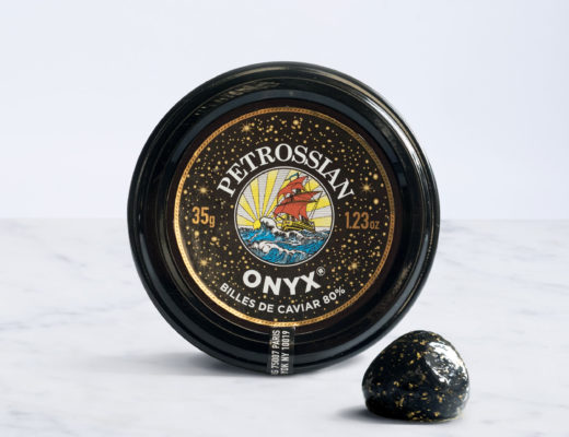 Conception graphique d’un packaging de billes de caviar pour la marque Petrossian.