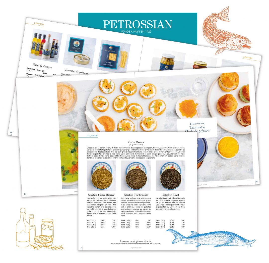 Conception graphique du Catalogue annuel des produits Petrossian.