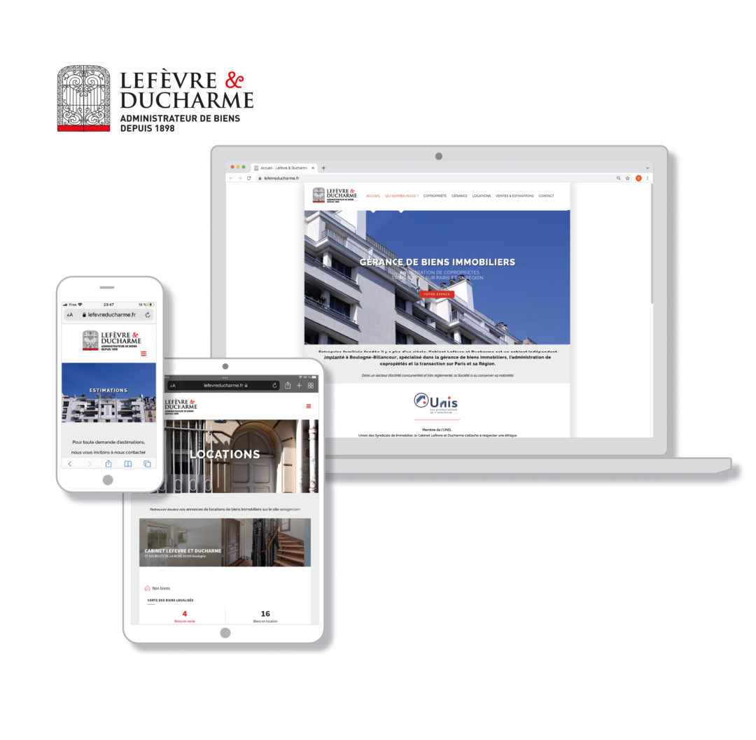 Conception graphique du site web pour le Cabinet Lefèvre & Ducharme, administrateur de biens immobiliers. https://www.lefevreducharme.fr/