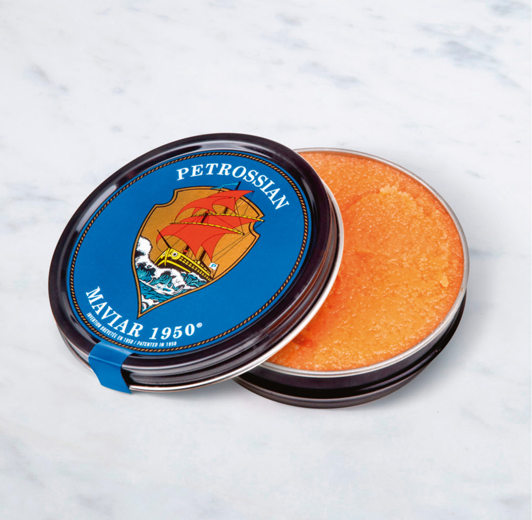 Conception graphique d’un packaging de Maviar 1950® pour la marque Petrossian.