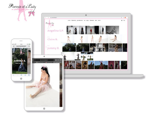 Conception graphique du site web portraitofalady.fr pour un concept de shooting glamour et romantique. https://portraitofalady.fr/